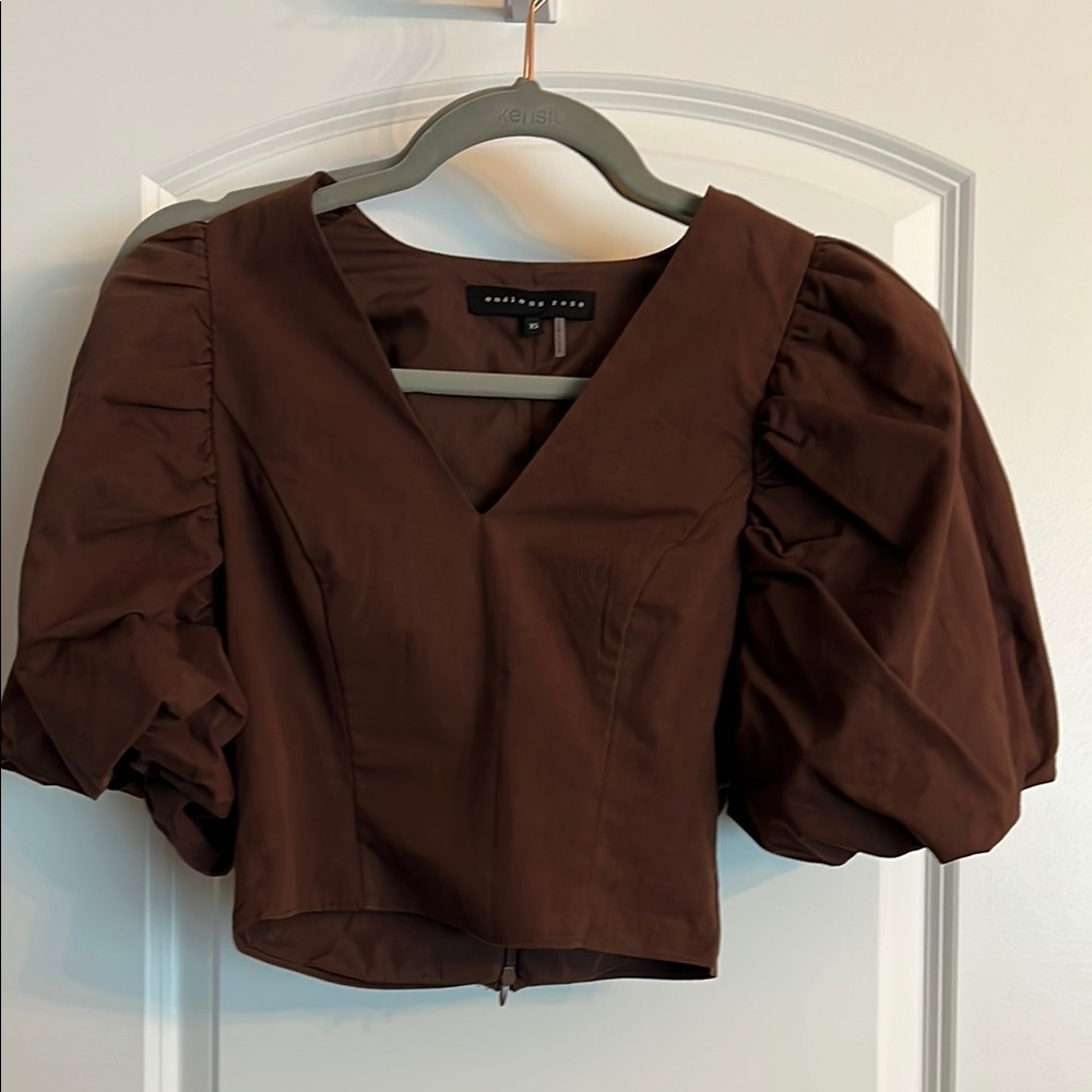 Endless Rose Dark Brown Puff Sleeve Blouse